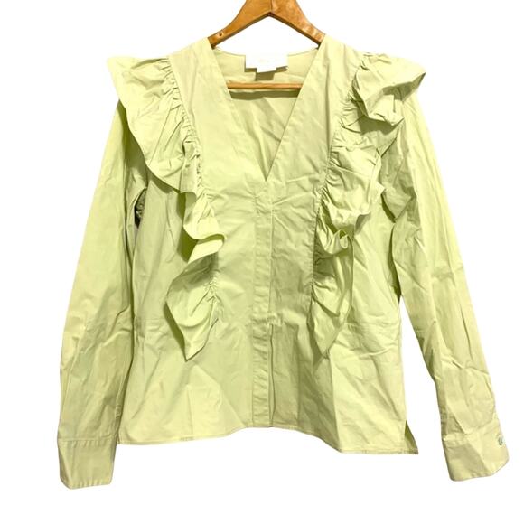 Genny Light Green Long Sleeve Ruffled Button Down Shirt - Picture 1 of 12
